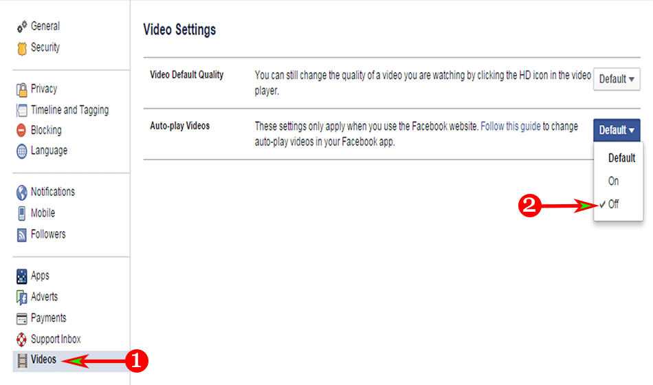 Facebook Viedo Setting