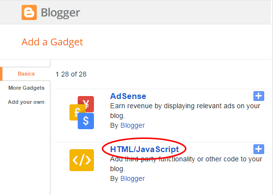 Click on HTML-JavaScript gadget