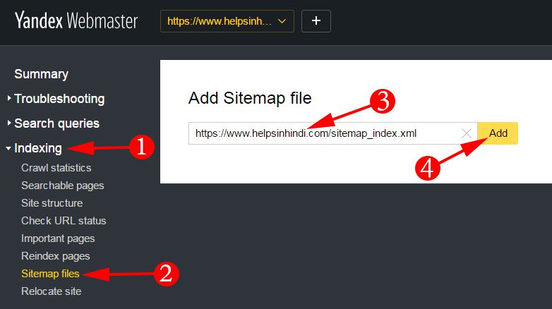 Add Your Sitemap in Yandex Webmaster Tool
