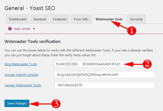 Paste Bing Verification code on your wordpress blog