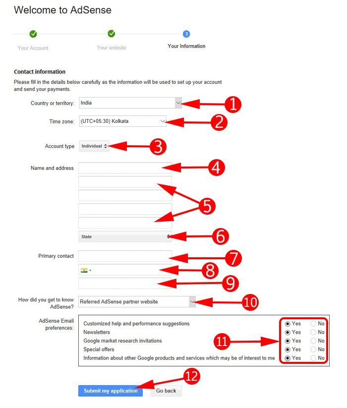 Fill Adsense Sign Up Form