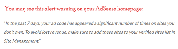 alert warning on your AdSense homepage