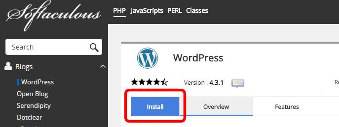 Click on Install for wordpress