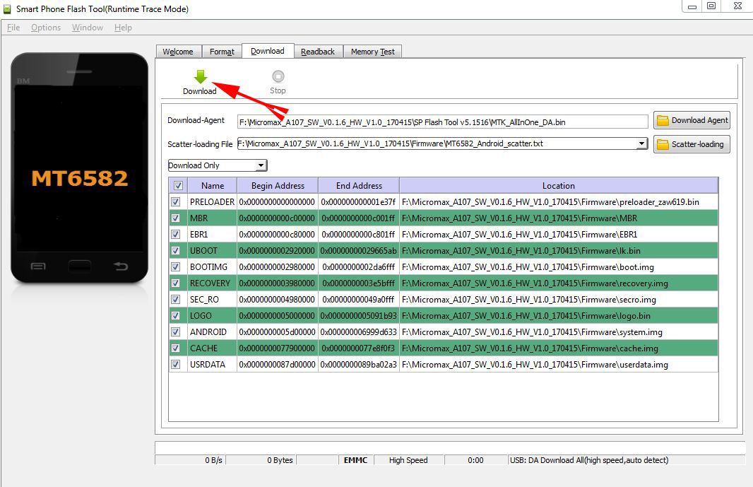 Click on the Download for starting the Flashing Process