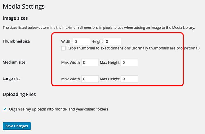 WordPress Media Settings