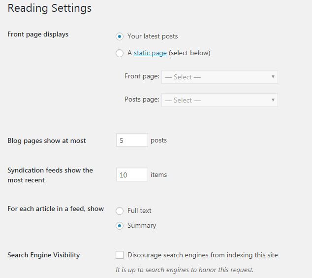 Wordpress Reading Setting