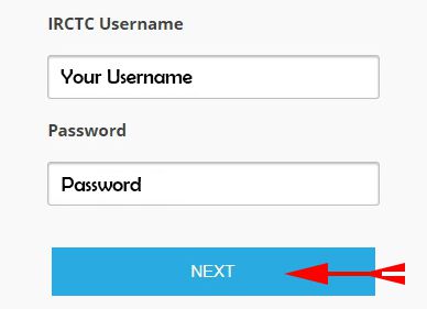 IRCTC Account ka username aur password dale