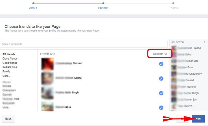 Facebook Page ko like karne ke liye friends ko select kare