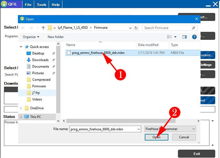 firmware folder se flashing file ko select kare