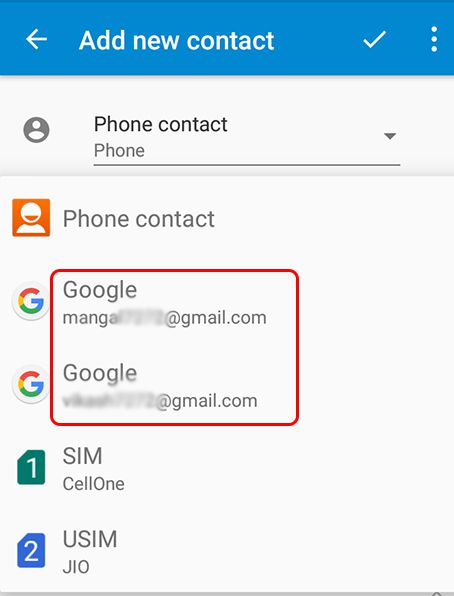 my phone contacts in gmail save