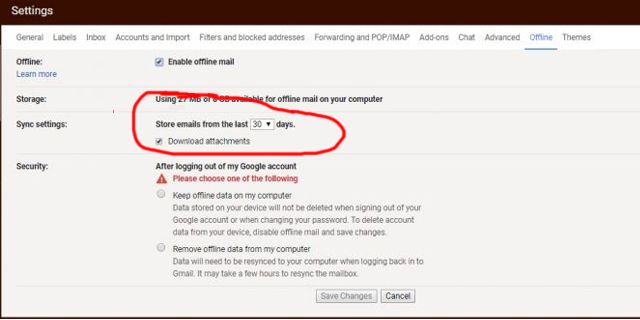 Offline Email ki setting Check kare