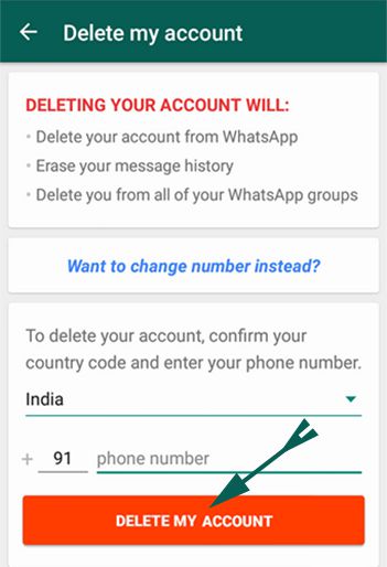 Delete my whatsapp account