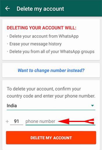 Put your whatsapp number for deleting