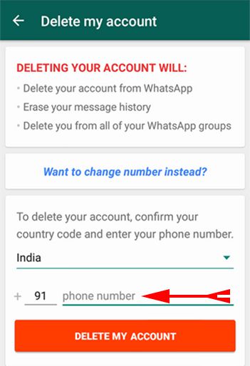 Put your whatsapp number for deleting