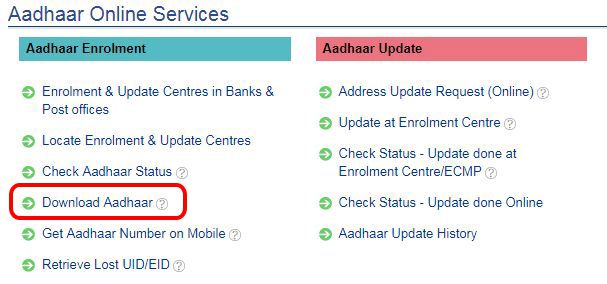 Download Aadhaar ke uper click kare