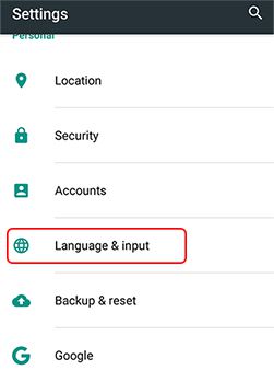 language settings option ko select kare
