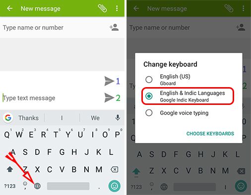phone keyboard me google indic keyboard ko select kare