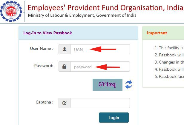 Member Passbook LOGIN page