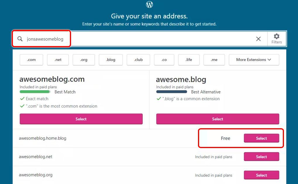 select-wordpress-free-url