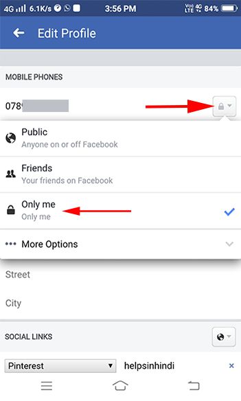 How to hide number in facebook