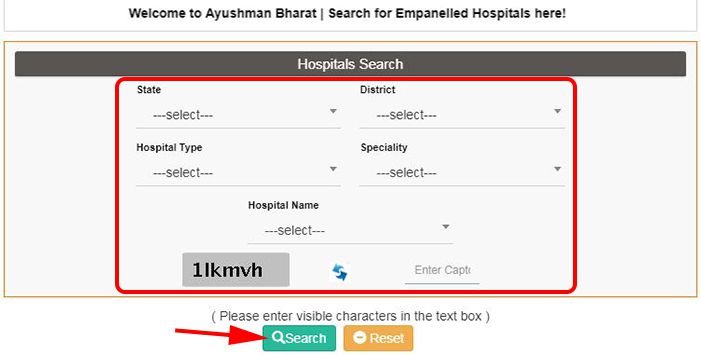 Search Hospitals for Ayushman Bharat Yojana