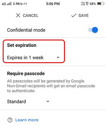 Set Expiration time on Gmail Confidential Mode