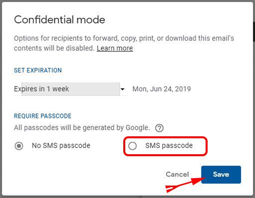 Set SMS Passcode for Confidential Mode