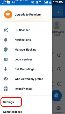 truecaller setting