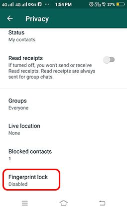 Enable fingerprint lock on whatsapp