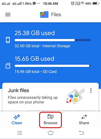 Google Files ke home page par jaye