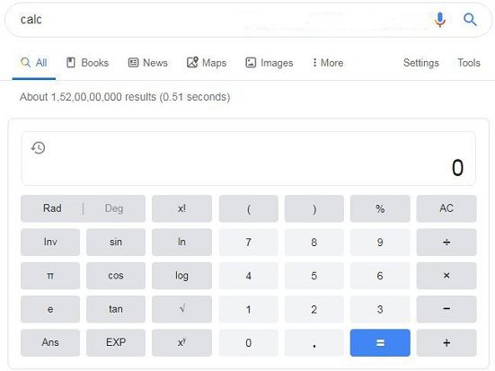 google calculator search tips
