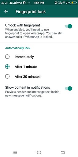 whatsapp fingerprint lock set kare