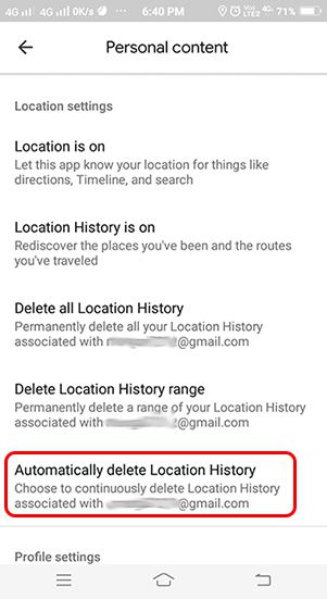 Automatically delete Location History ko select kare