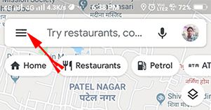 google map app ke menu me jaye