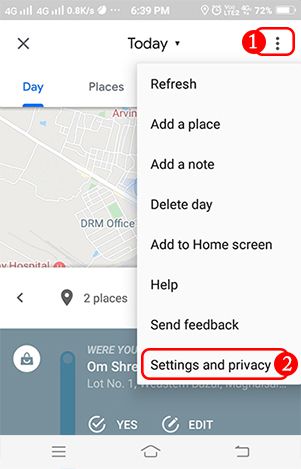 google map ke Settings and privacy me jaye