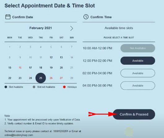 select appointment date and time