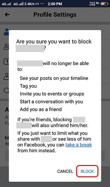 block facebook id