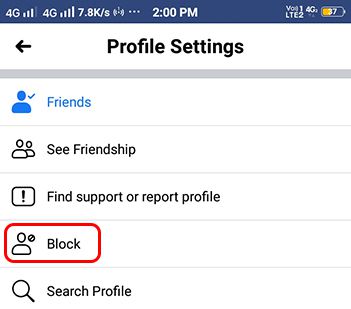 click on facebook block option