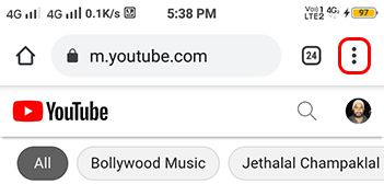 tab on youtube three dots