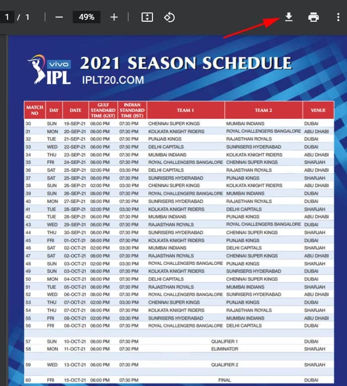 ipl 2021 schedule pdf download