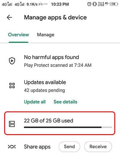 data storage in phone