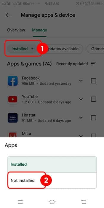 select not installed app
