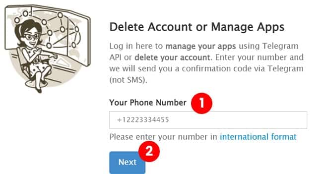 delete telegram account hindi