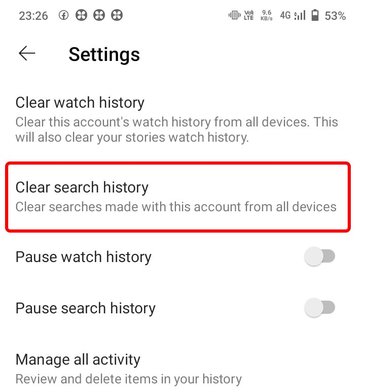 clear youtube search history hindi
