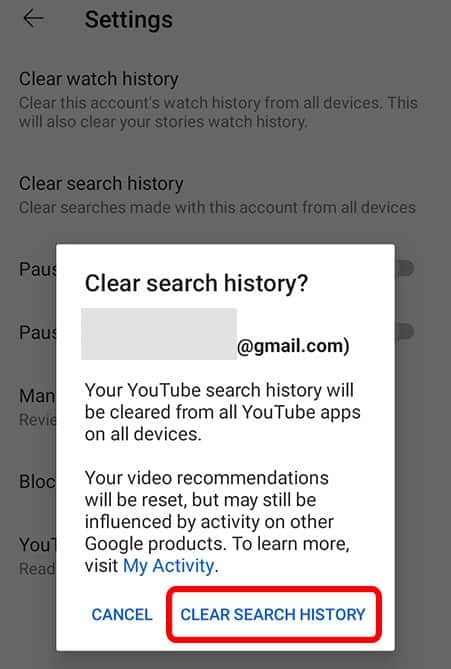 youtube history delete kare